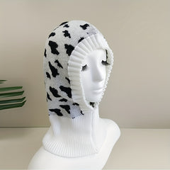 Milk Pattern Ruffles Knit Hat Elastic Warm Balaclava Hoodie Hats