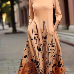  Ombre Print Long Sleeve Maxi Dress