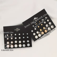 24 Pairs Zircon Pearl Stud Earrings Minimalist Style Jewelry