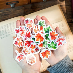 45pcs Autumn Letter Washi Paper Boxed Stickers, Material Sealing Stickers