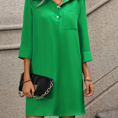 V Neck Button Front Dress Women's Clothing