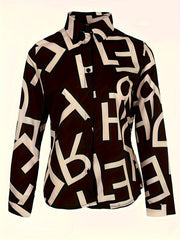 Letter Print Button Up Long Sleeve Blouse