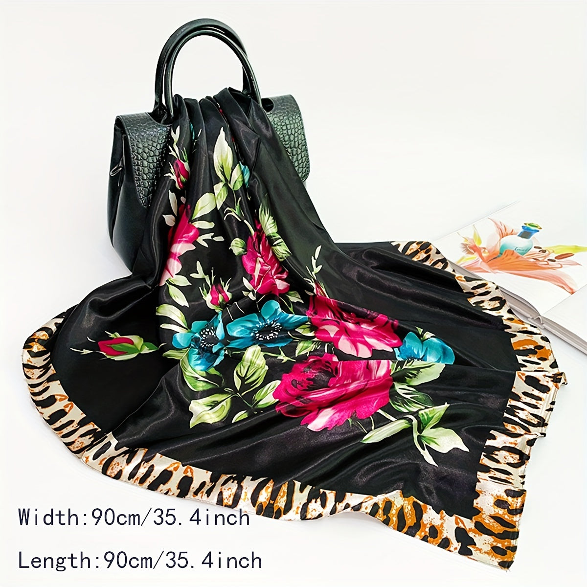 Flower Leopard Print Bandana Satin Shawl Silk Square Scarf