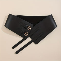 Double Rivet Belt Buckle Belt PU Wide Belt Elastic Waistband for Women