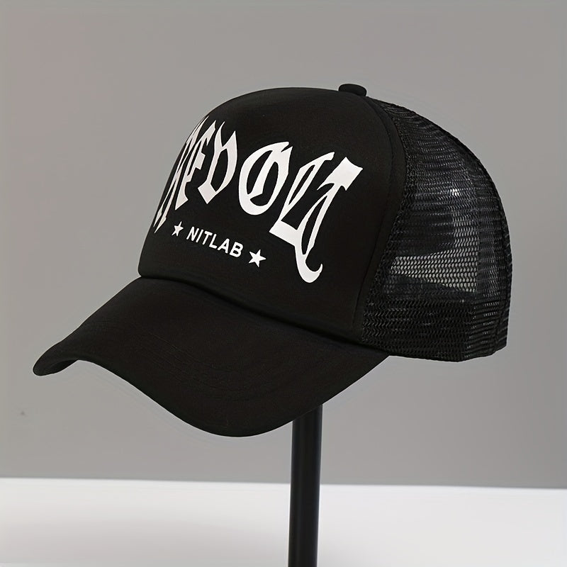 Gothic Letter Print Mesh Trucker Hat Baseball Cap for Women & Men