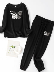  Floral Butterfly Lounge Set Long Sleeve Top & Joggers Paj