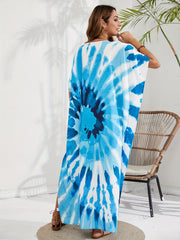  Boho Tie Dye Print Batwing Sleeve Maxi Cover Up Dress