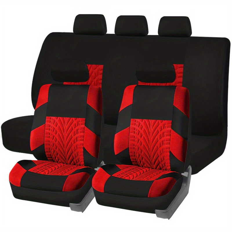 9pc Universal Car Seat Covers Set Gray Tan Red Thick Foam Cushion & Protector