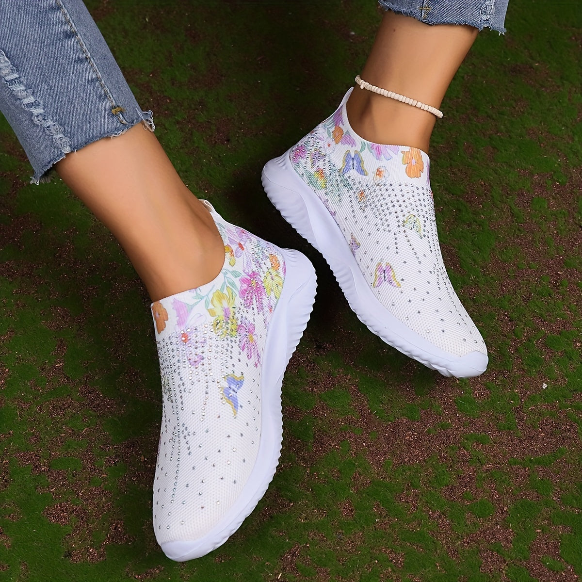 Women's Rhinestone Decor Sneakers Lightweight Outdoor Shoes