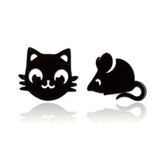 Stainless Steel Cat And Mouse Stud Earrings