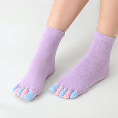 6 Pairs Women's Toe Socks Cotton Crew Sock Five Finger Socks