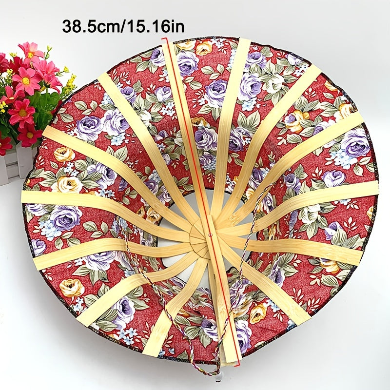 Vintage Floral Print Sun Hat, Bamboo Fan