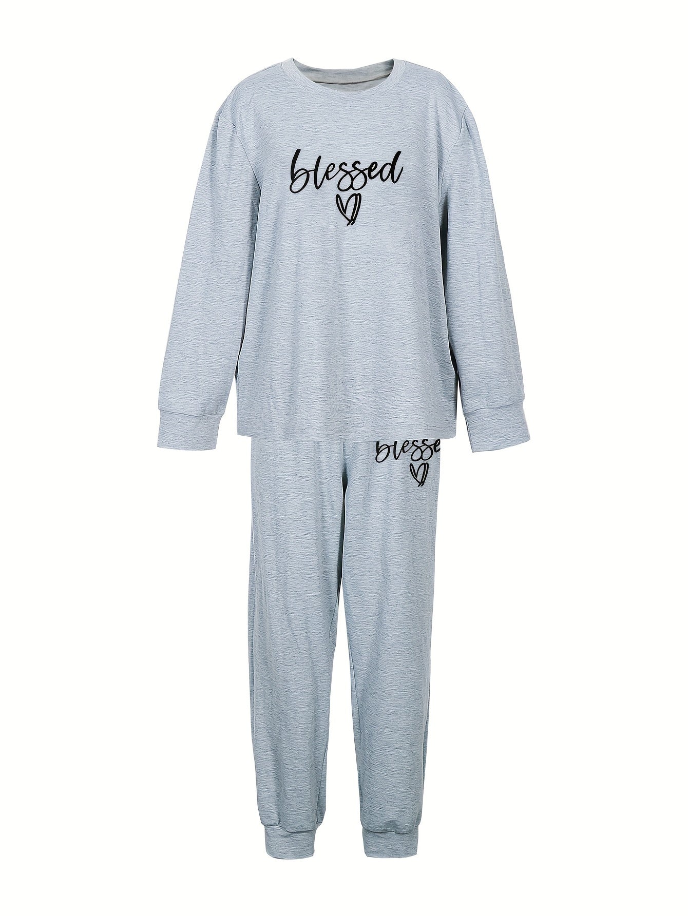 Women's Plus Heart Print Long Sleeve Top & Joggers Outfit Set
