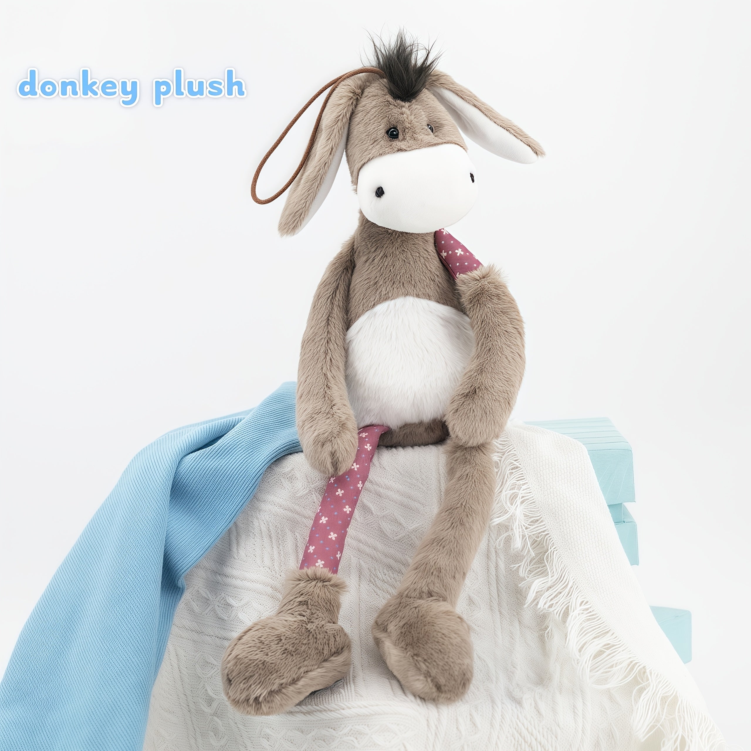 Cute Donkey Plush Toy with Pink Bow & Polka Dot Legs
