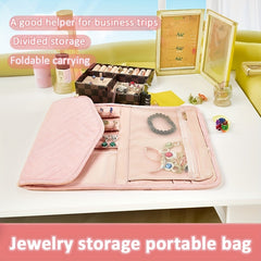 Foldable Solid Faux Suede Jewelry Bag Large Capacity Travel Portable Jewelry Sto