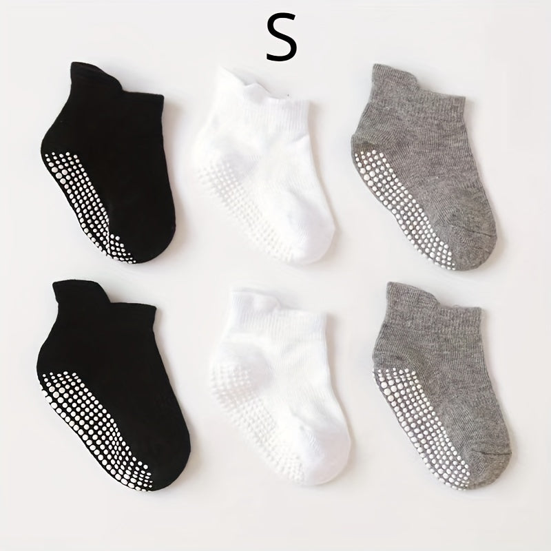 6 Pairs Boy's Non Slip Socks Cotton Blend Bottom Rubber Dot Soft Socks