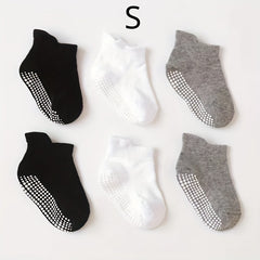6 Pairs Boy's Non Slip Socks with Rubber Bottom Dots