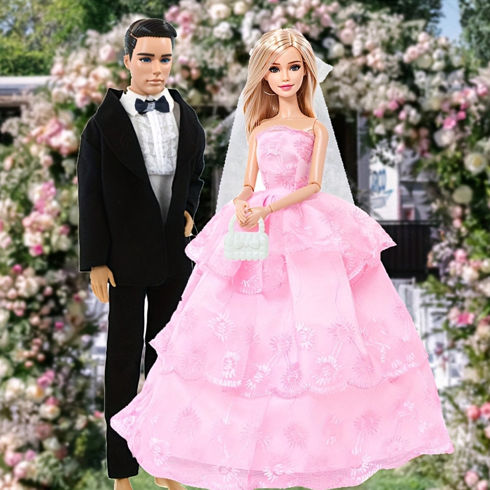 6pcs Wedding Doll Outfit Set for 11.5" Dolls with Pink Dress & Suit Jacket