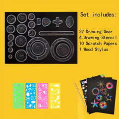 28pcs DIY Magic Ruler Scratch Painting Set Colorful Puzzle Drawing Tools