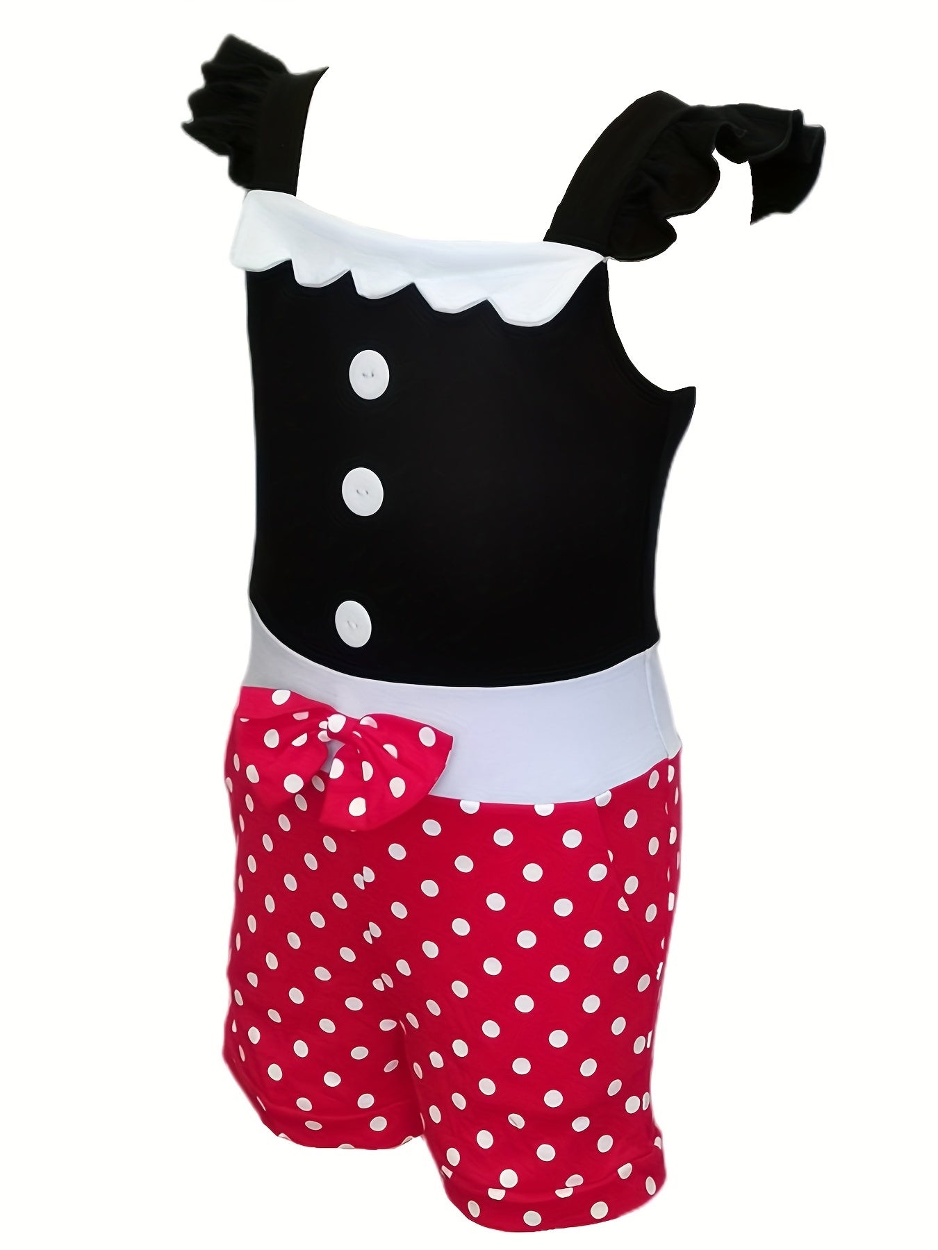 Toddler Girls Polka Dot Graphic Bow Front Rompers Jumpsuits
