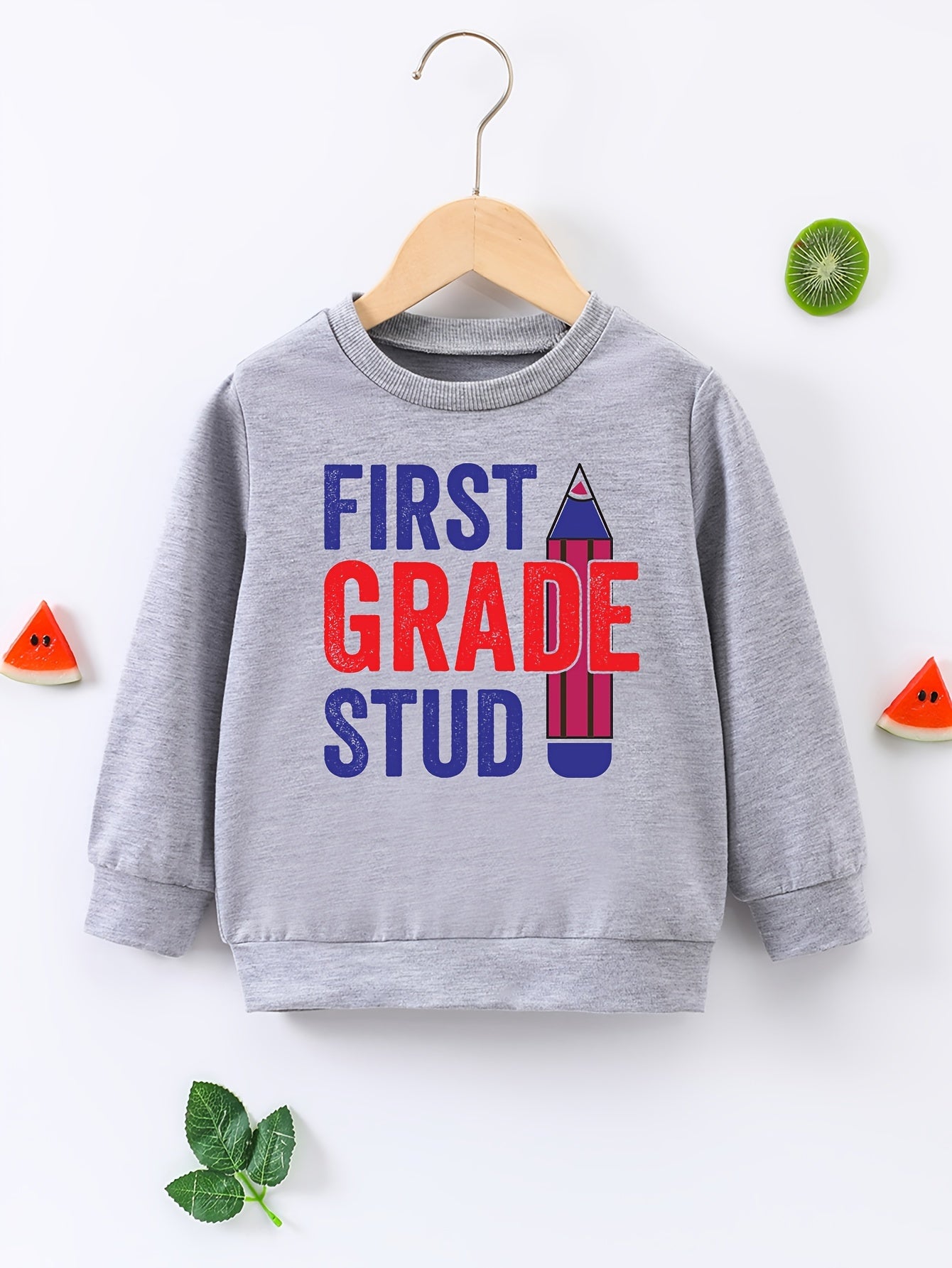 STUD Letter Print Boys Pullover Sweatshirt Crew Neck Tops