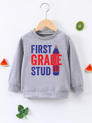 STUD Letter Print Boys Pullover Sweatshirt Crew Neck Tops