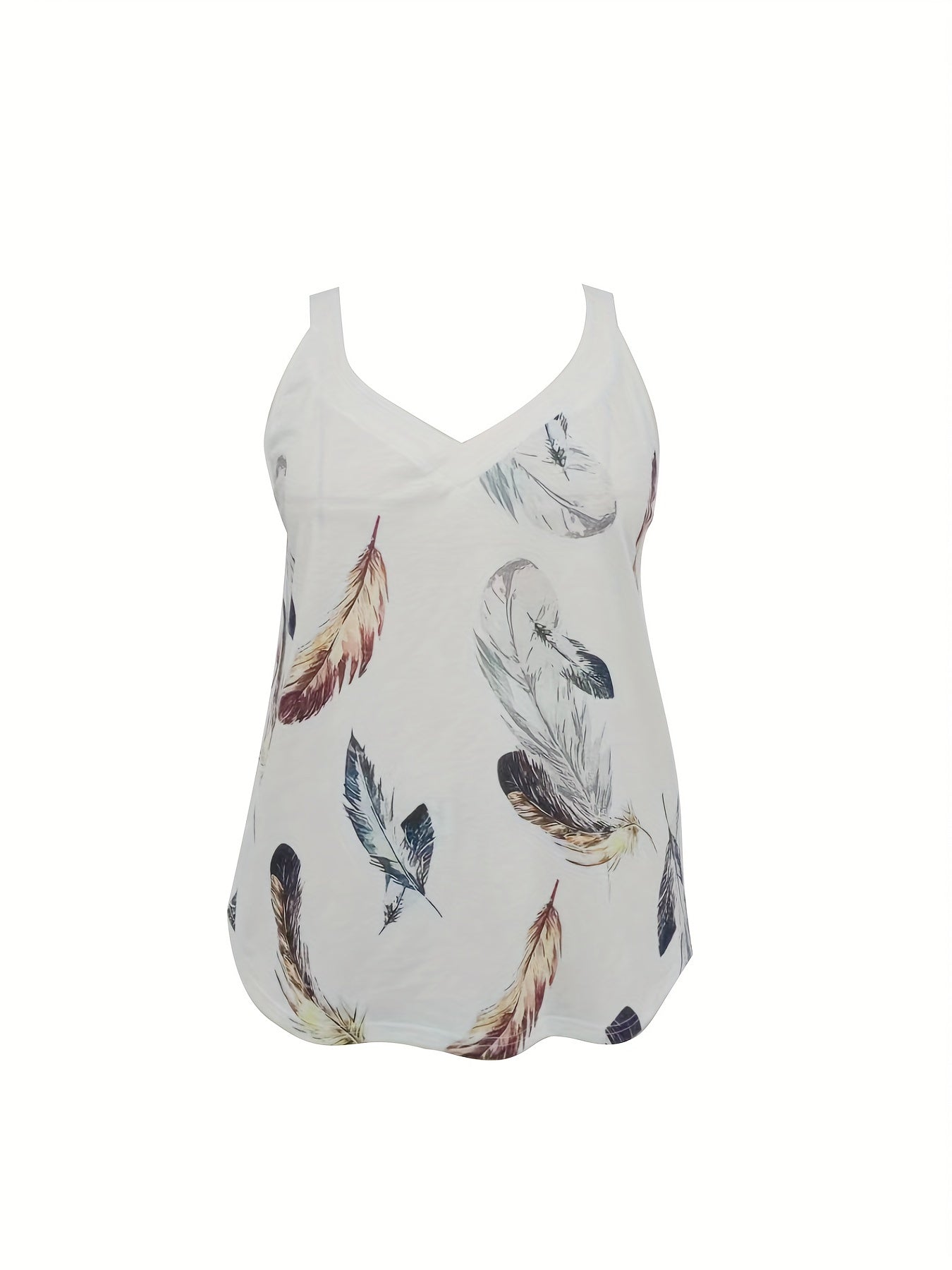  Women's Feather Print V Neck Tank Top