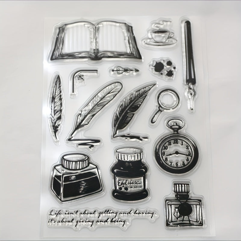 Feather Ink Pen Transparent Stamp DIY Silicone