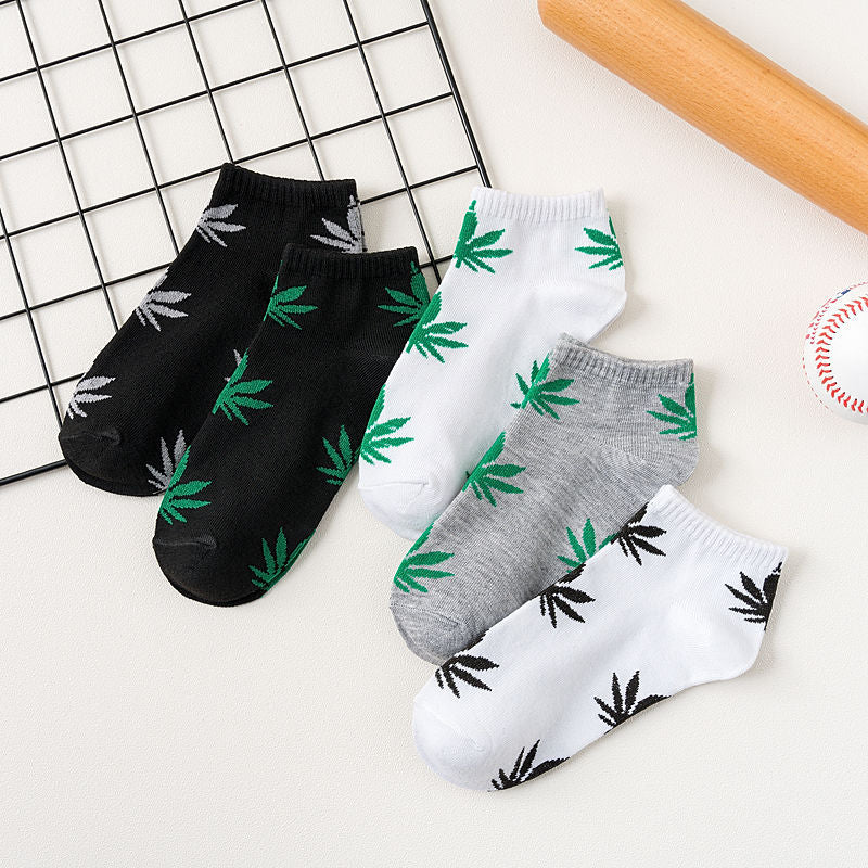 5 Pairs Leaf Print Ankle Socks Soft & Lightweight Sports Socks Women's Stockings