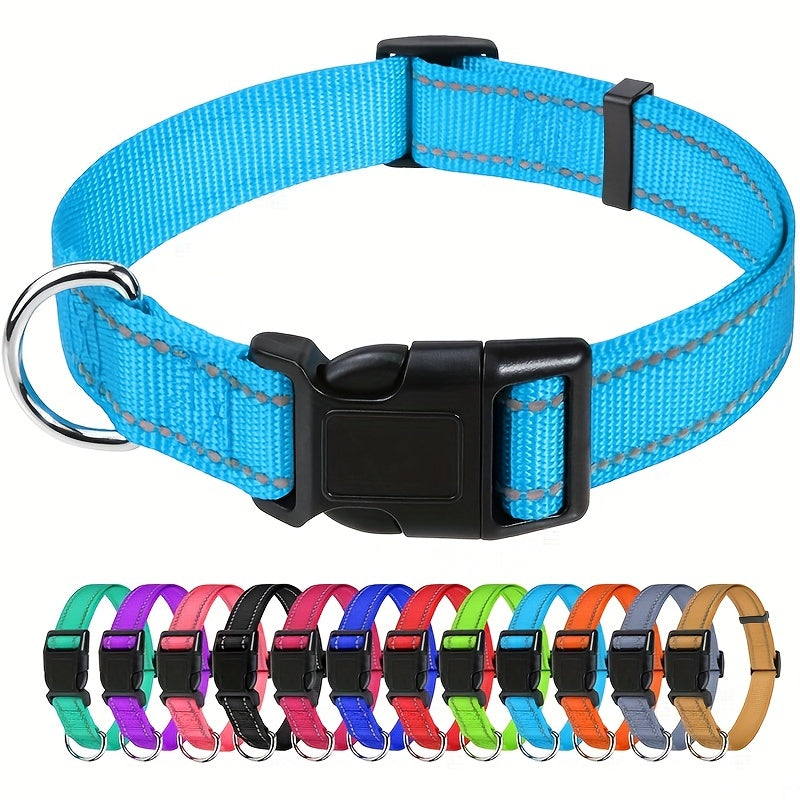 Reflective Nylon Dog Collar with Adjustable Buckle for Small, Medium, Large Dogs