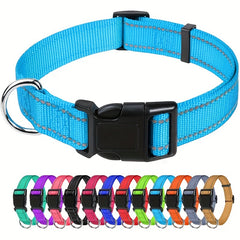 Reflective Nylon Dog Collar with Adjustable Buckle for Small, Medium, Large Dogs
