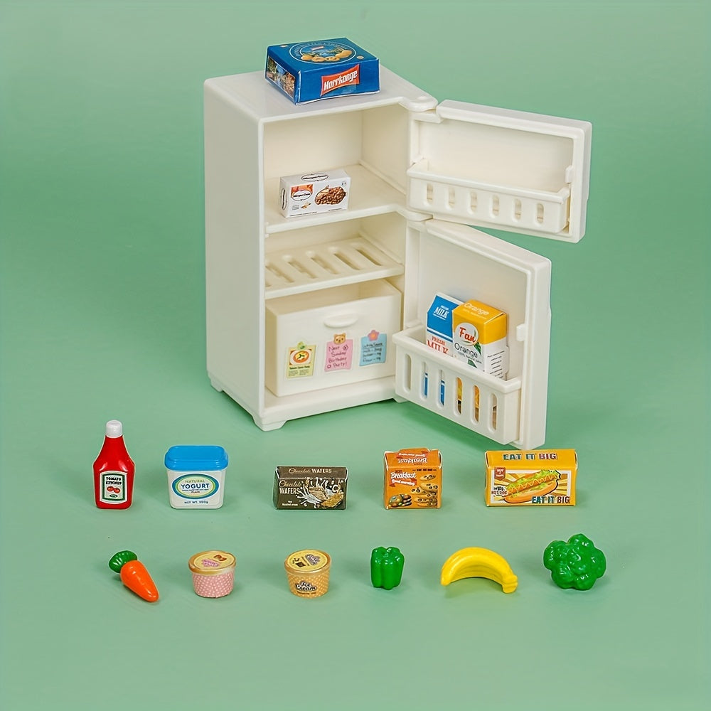 17pcs Mini Fridge Toy Simulated Food Set Dollhouse Kitchen Role Play