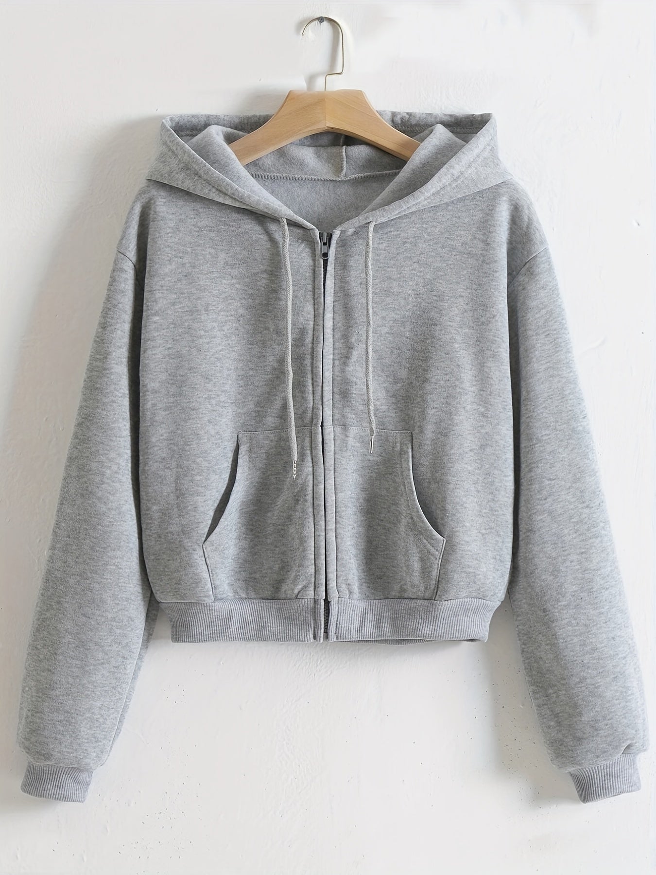 Casual Kangaroo Pocket Hoodie Long Sleeve Zip Up Sweatshirt