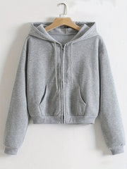 Casual Kangaroo Pocket Hoodie Long Sleeve Zip Up Sweatshirt