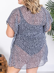  Casual Leopard Print Keyhole Tie Top Blouse