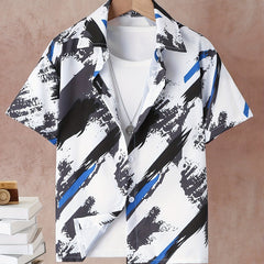 Boys Graffiti Print Button Down Short Sleeve Shorts