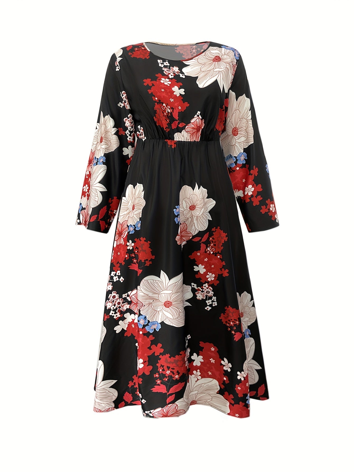  Floral Print Long Sleeve Maxi Dress