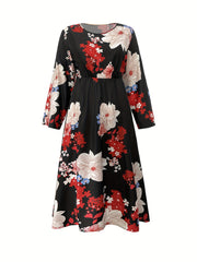  Floral Print Long Sleeve Maxi Dress