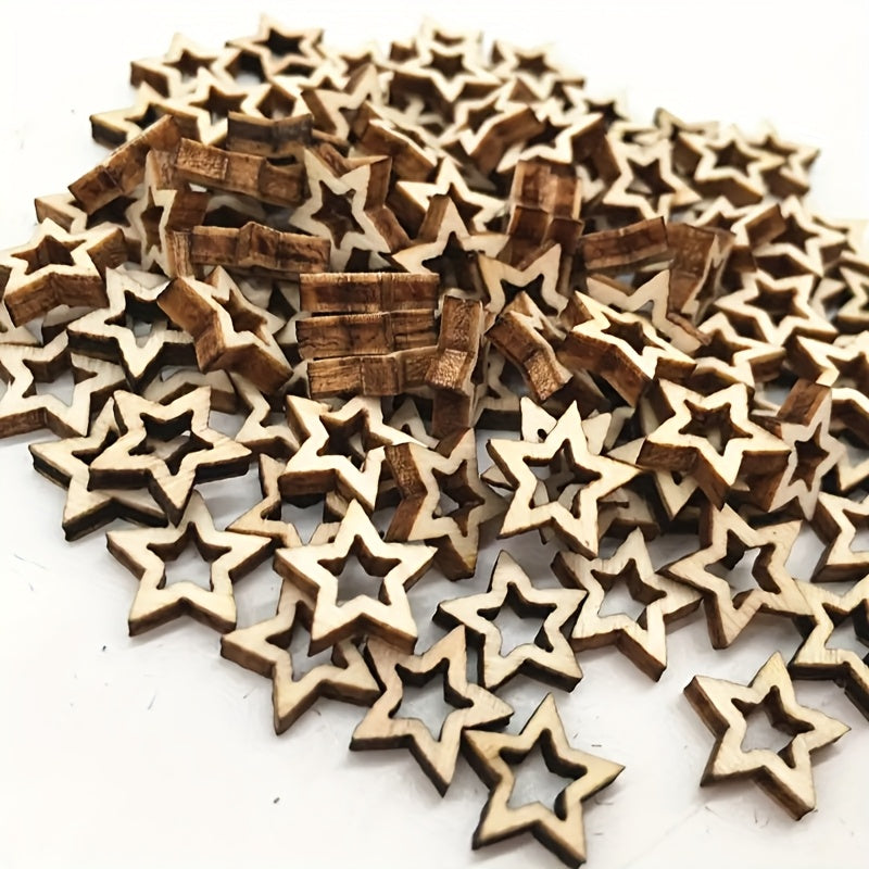 100pcs Recycled Wood Star Cutouts for Christmas Decorations DIY Art
