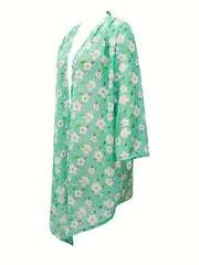 Long Sleeves Floral Print Loose Fit V Neck Cover Up Shirt