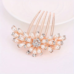 Faux Pearl Flower Hair Comb Rhinestone Hair Comb Head Jewelry