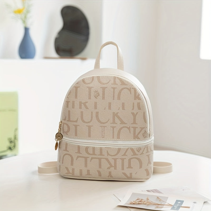 Mini Letter Graphic Backpack Faux Leather Daypack Women's Travel School Bag