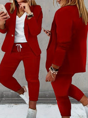  Casual Suit Set Women's Blazer & Drawstring Pants Suit