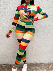  Colorblock Number Print Hooded Top & Leggings Set