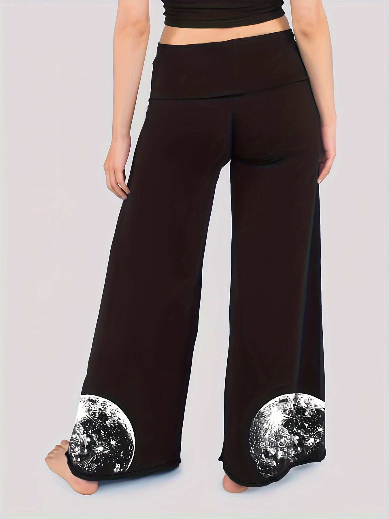 Women's Plus Moon Print Wide Waistband Wide Leg Medium Stretch Trousers