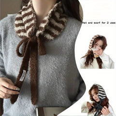 Women's Lace-Up Bag Head Earmuffs Scarf Striped Small Scarf