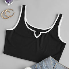  Y2K Colorblock Ribbed Notched Neck Crop Top Women's Plus