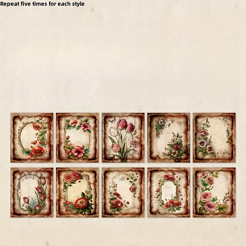 50pcs pack Memory Flower Zone Series Retro Decorative Diary Collage