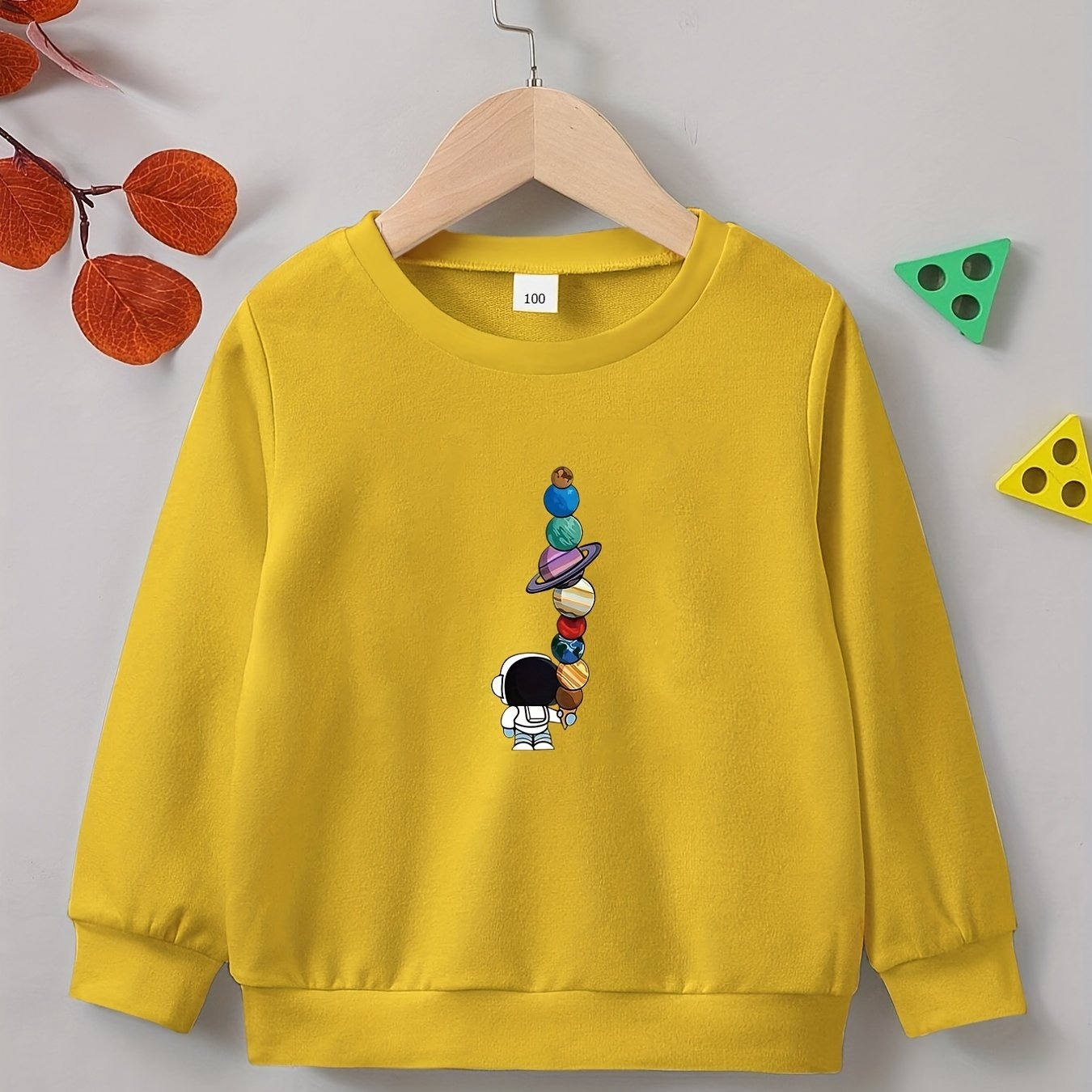 Cartoon Spaceman Planet Print Boys Casual Sweatshirt