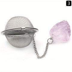 Stainless Steel Tea Infuser Ball Strainer with Healing Stones Rose Quartz